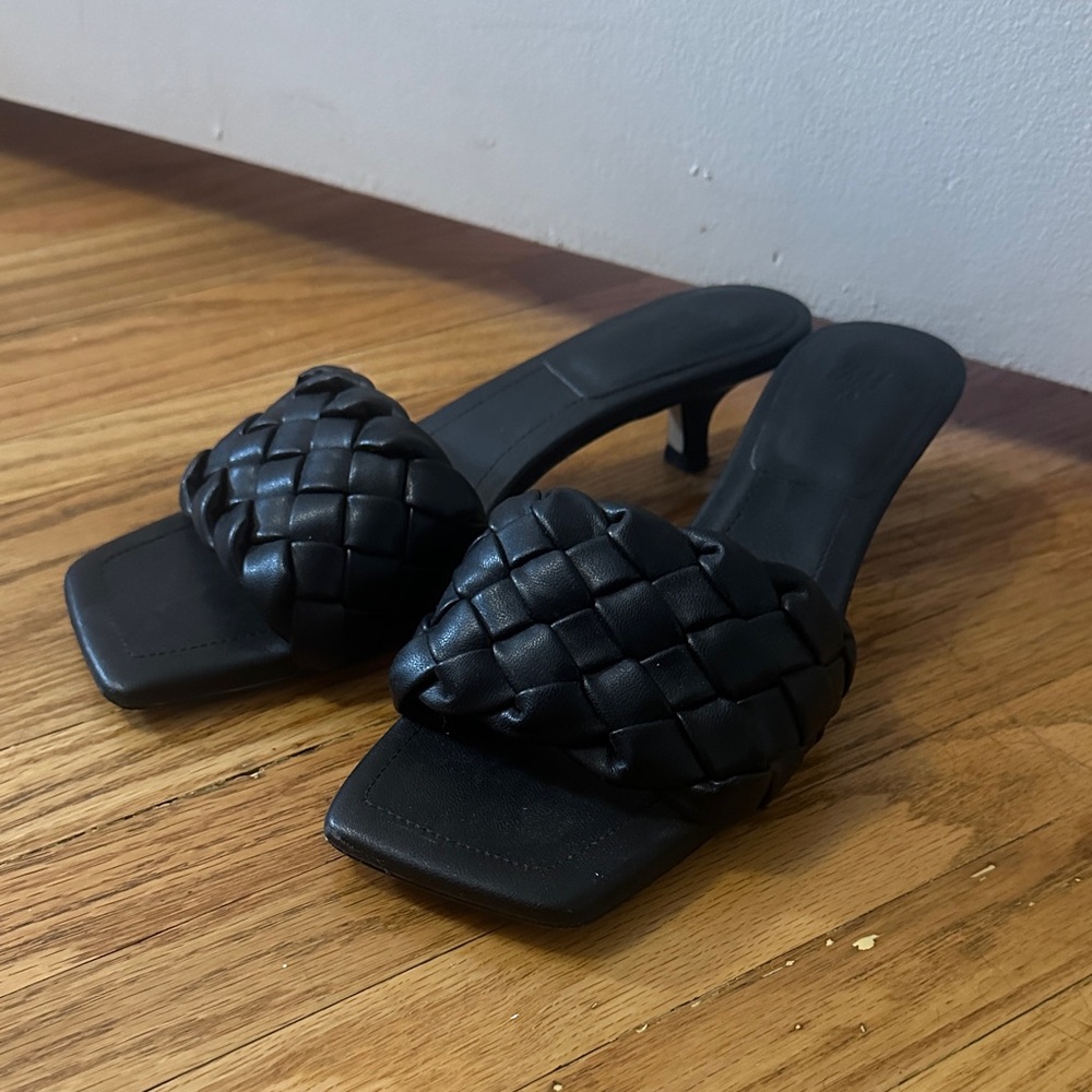 H&M black braided slip on kitten heel